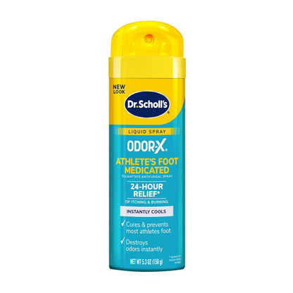 Dr. Scholl's ODOR-X ATHLETE'S FOOT MEDICATED LIQUID SPRAY, 5.3 Oz // 24-Hour Relief of Itching & Burning, Instantly Cools, Cures & Prevents Most Athlete's Foot, Destroys Odors Instantly