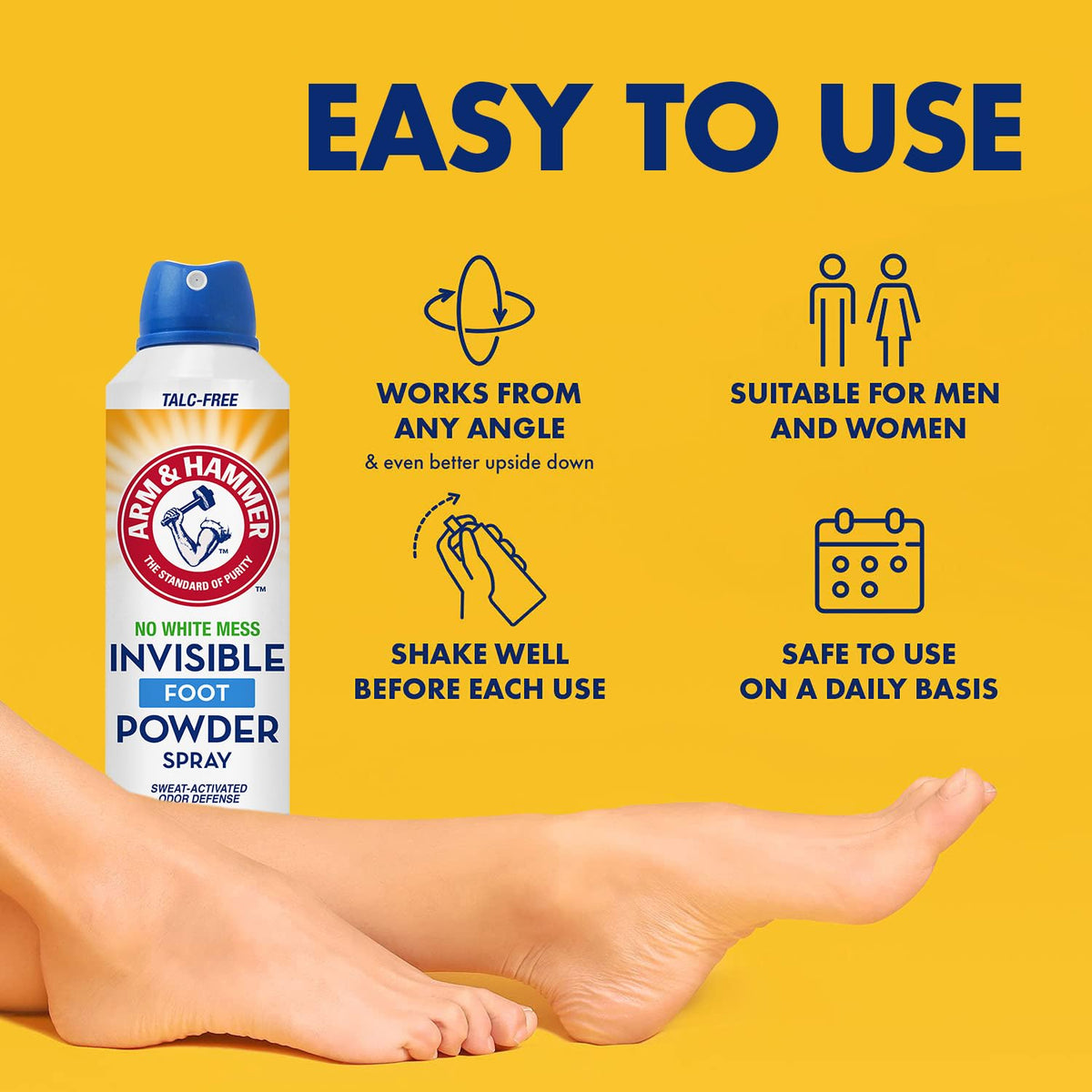 Arm & Hammer Invisible Foot Powder Spray, Odor & Sweat Control, 7oz, 3 Pack