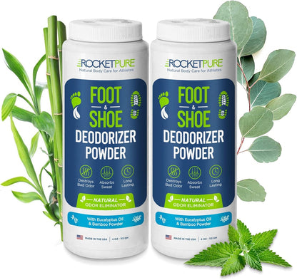 Rocket Pure Natural Foot and Shoe Deodorizer Powder, Eucalyptus, Pack of 2