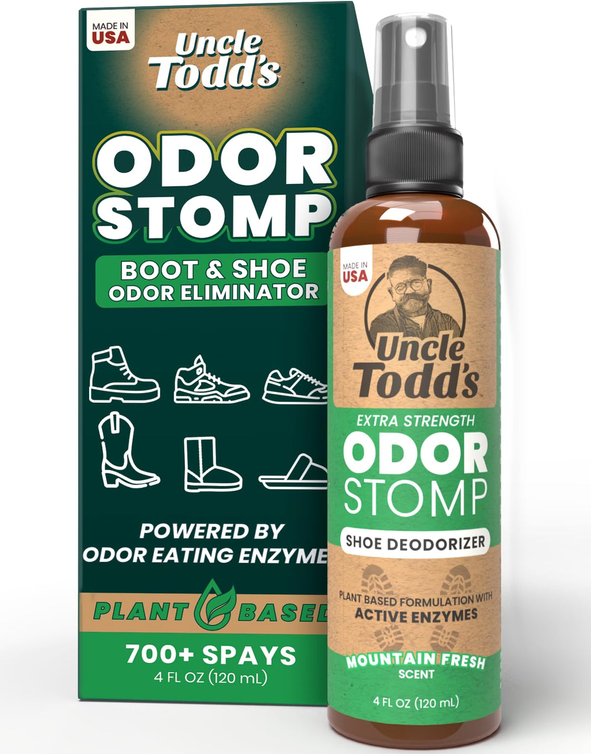 Uncle Todd's Shoe Deodorizer Spray - Proven & Powerful Enzyme Formula Spray for Shoe Odor Elimination in All Footwear (Midnight Rain)