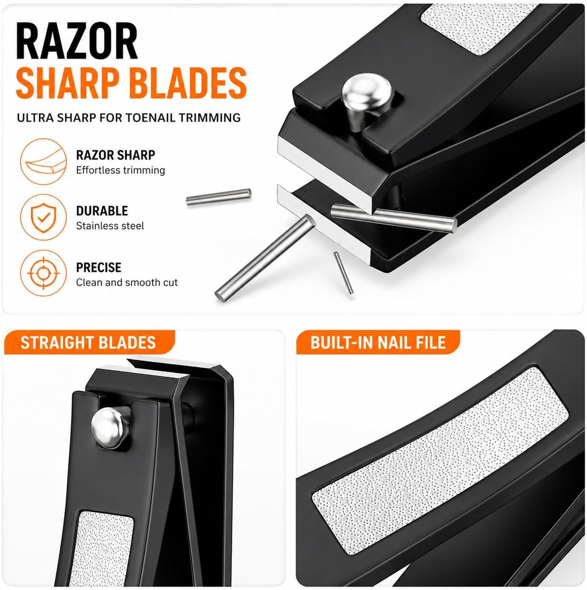 Nail Clippers Set, Ultra Sharp Stainless Steel Fingernail & Toenail Clippers with Nail File, Ergonomic Heavy Duty Nail Cutter Kit with Tin Case, Professional Manicure Grooming Set for Men Women