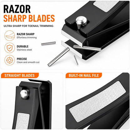 Nail Clippers Set, Ultra Sharp Stainless Steel Fingernail & Toenail Clippers with Nail File, Ergonomic Heavy Duty Nail Cutter Kit with Tin Case, Professional Manicure Grooming Set for Men Women