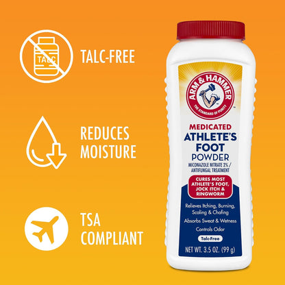 Arm & Hammer Medicated Athlete's Foot Powder, Antifungal Treatment, 3.5 oz