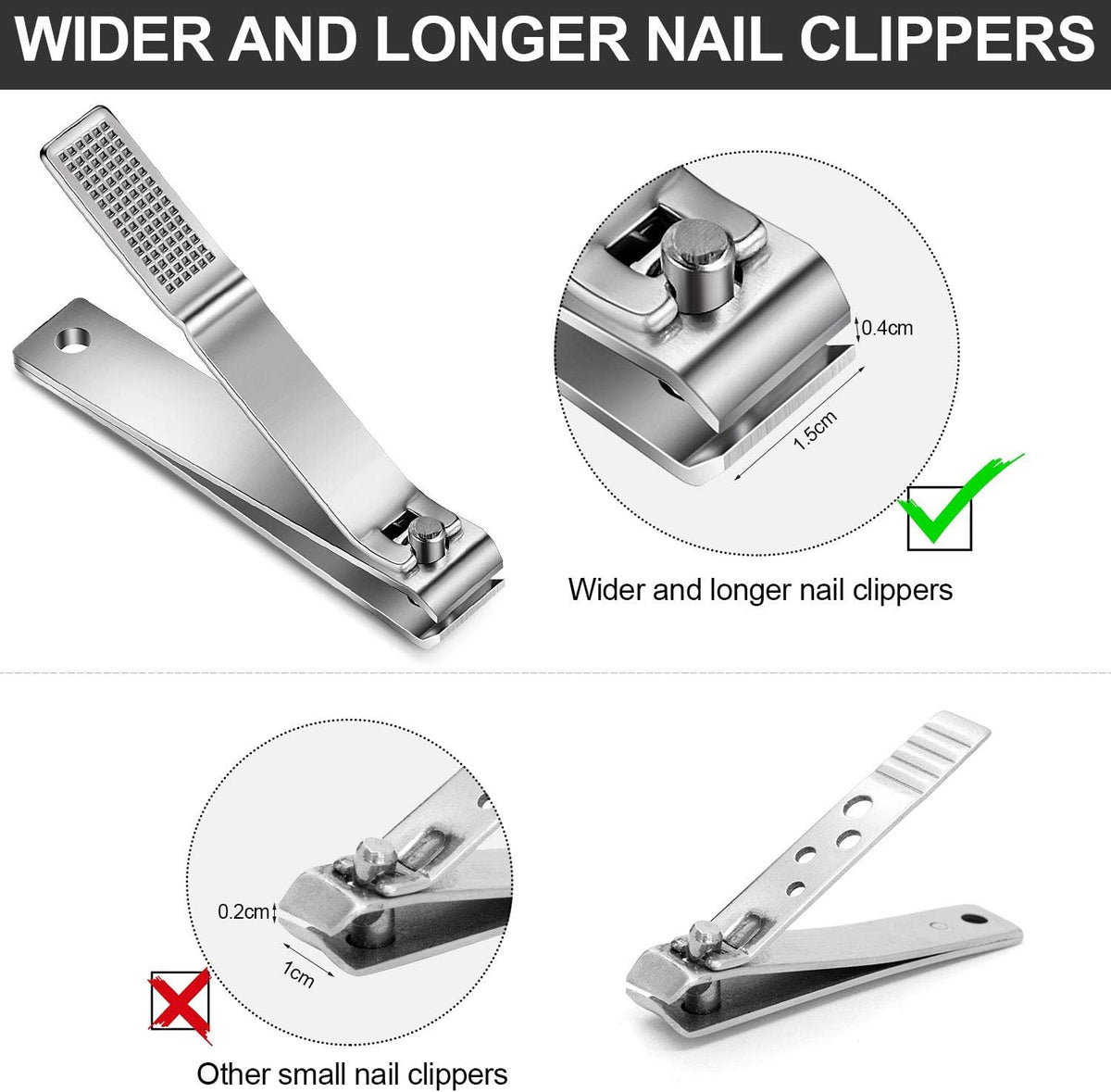Mudder 6 Pcs Large Toenail Clippers Straight Edge Cutters, Silver