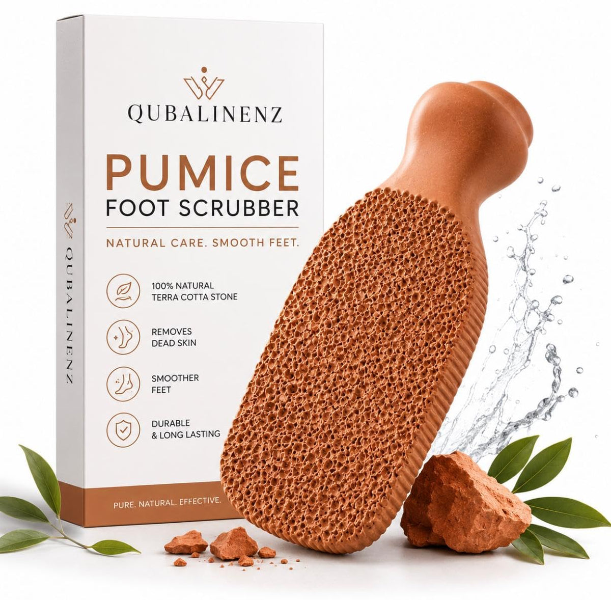 QUBA LINEN Pumice Stone for Feet – 2-Sided Terra Cotta Foot Scrubber, Natural Callus Remover for Dry Skin & Rough Heels, Cracked Heels – Pedicure Exfoliator for Feet Hands Body