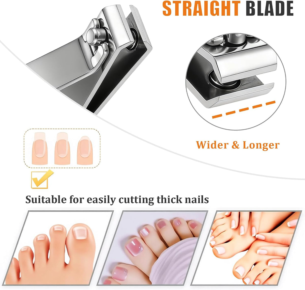 5-Pack Large Toenail Clippers Straight Edge, 3.15 inch Silver