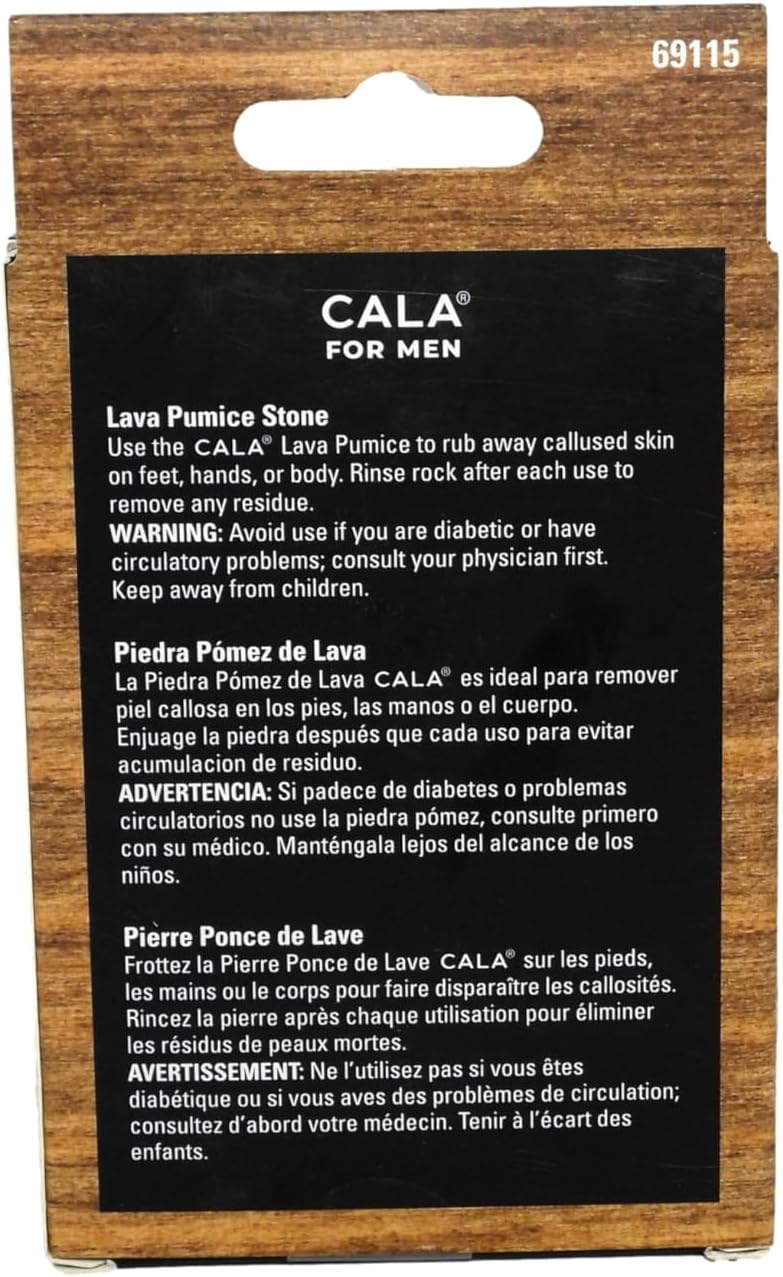 CALA Lava Pumice Stone for Men, Exfoliates and Smoothes Rough Skin, Natural Volcanic Stone for Calluses and Dry Skin