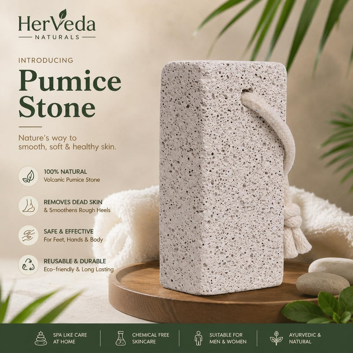 Natural Volcanic Lava Pumice Stone for Feet – Premium Foot File Callus Remover for Soft Heels, Dead Skin Exfoliator & Pedicure Tool with Cotton Hanging Rope (1 Pc)