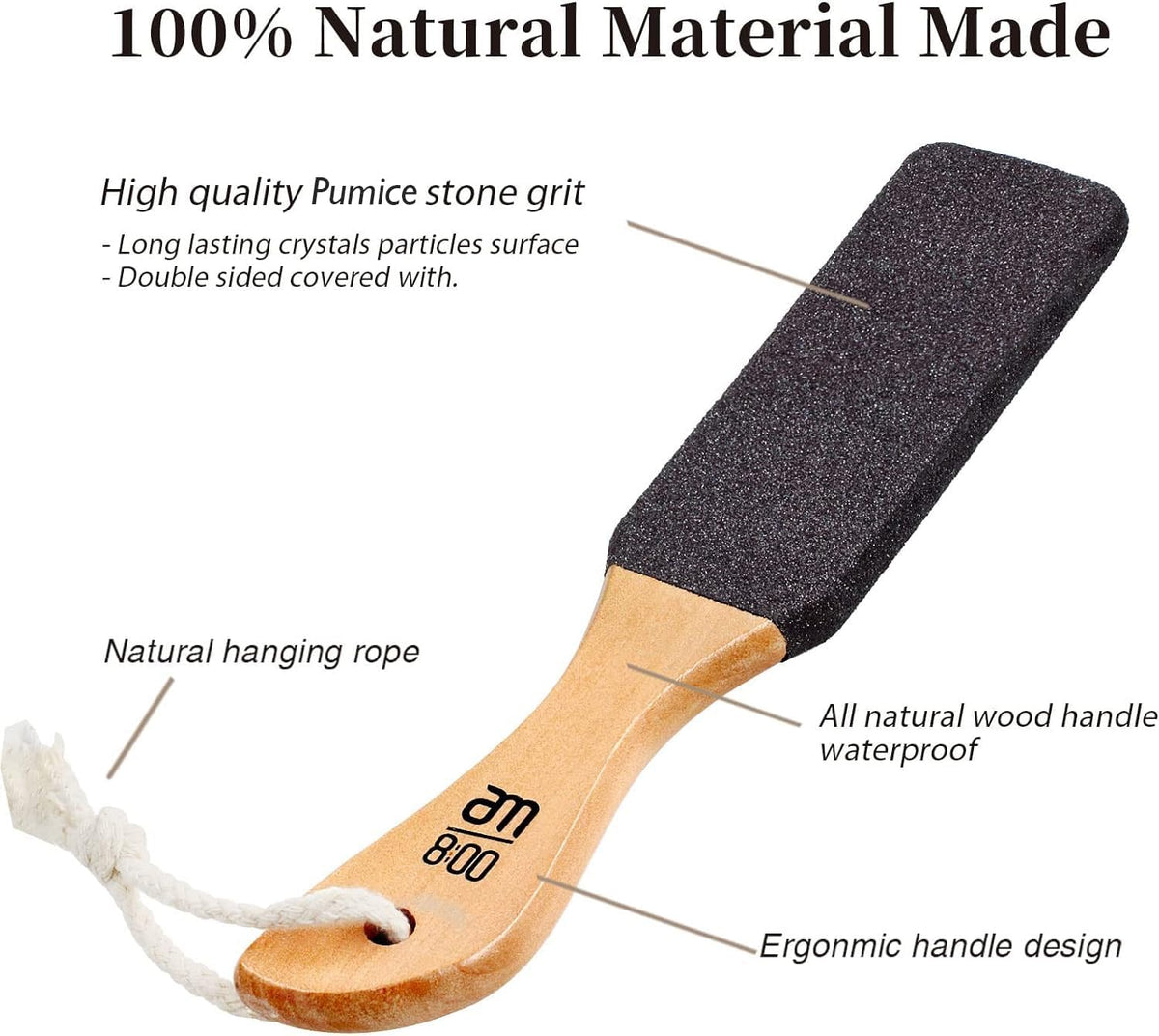 Pumice Stone Foot File, Wooden Handle Foot Scrubber & Callus Remover