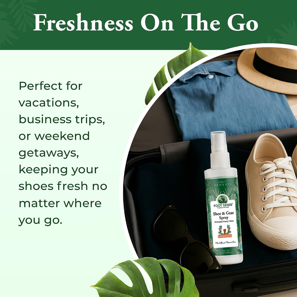 Foot Sense – Shoe Deodorizer & Foot Spray – Natural Foot & Shoe Odor Eliminator for Smelly Feet, Shoes & Sports Gear, Long-Lasting Refreshener for Adults & Kids – 5oz, 2 Pack