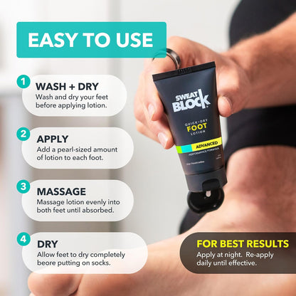 SweatBlock Foot Antiperspirant Lotion, Foot Odor Eliminator, 1.69 fl oz