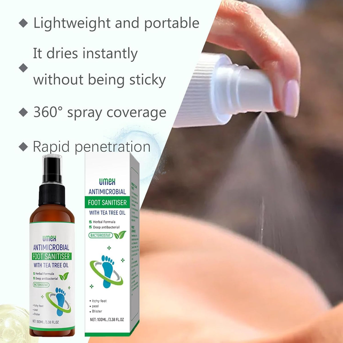 Tea Tree Oil Foot Deodorant, Tea Tree Oil Foot Spray, Fast Antiperspirant, Removes Foot Odor, Promotes Perspiration, 100ml / 3.38oz (1)