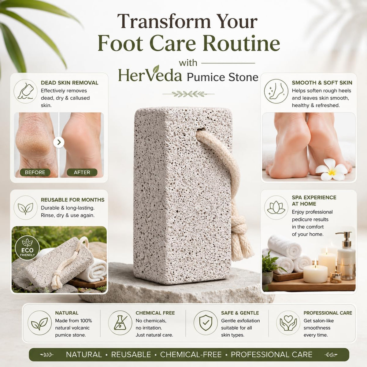 Natural Volcanic Lava Pumice Stone for Feet – Premium Foot File Callus Remover for Soft Heels, Dead Skin Exfoliator & Pedicure Tool with Cotton Hanging Rope (1 Pc)