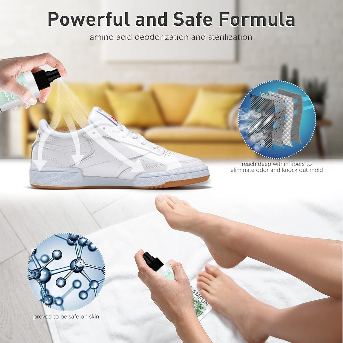 Shoe Odor Eliminator, Natural Shoe Deodorizer Spray for Stinky Sneakers or Smelly Feet, Foot Deodorant Fight All Odors, Peppermint, 150ml