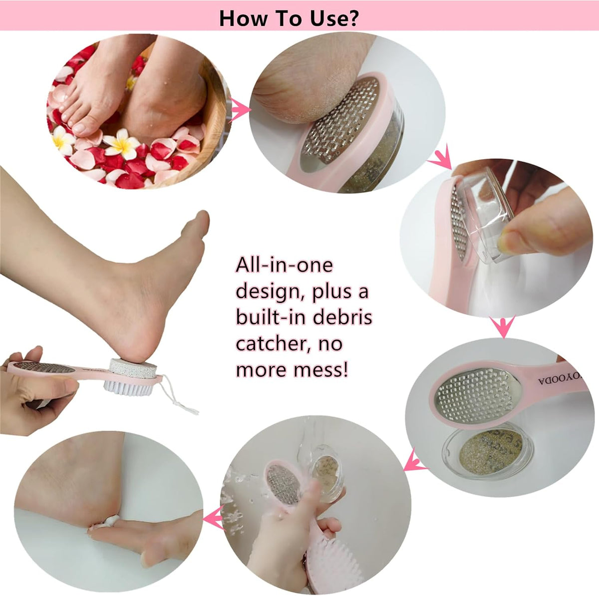Foot Scrubber Brush with Pumice Stone for Feet Callus Remover Pedicure Tool