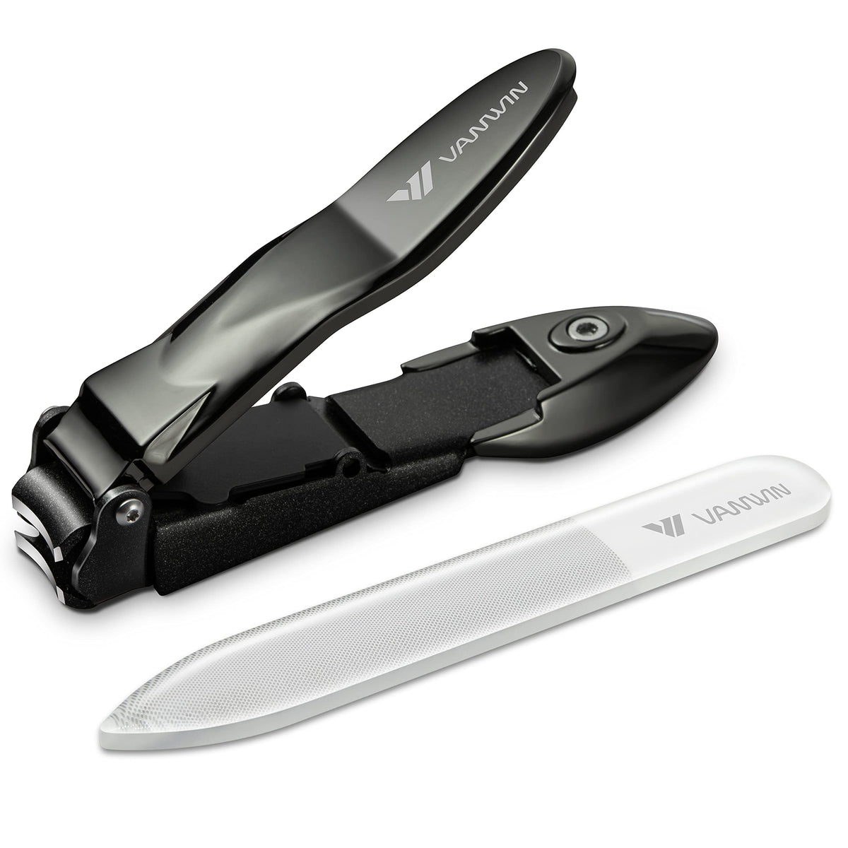 Nail Clippers with Catcher, No Splash Fingernail Toenail Clippers with Sharp Curved Blade and Glass Nail File, Wide Jaw Opening Stainless Steel Nail Cutter Trimmer for Seniors Adult Men Women
