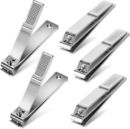 5-Pack Large Toenail Clippers Straight Edge, 3.15 inch Silver