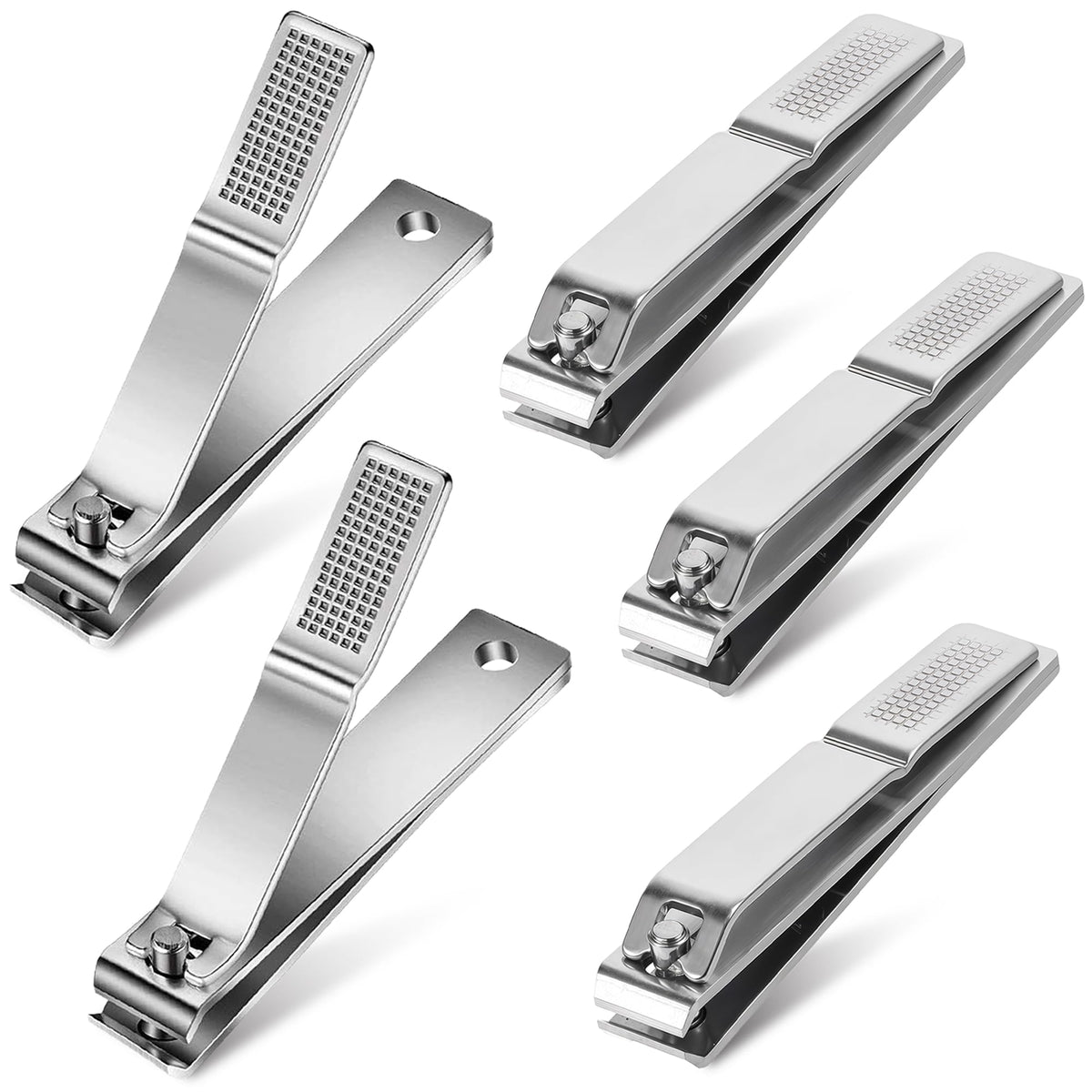 5-Pack Large Toenail Clippers Straight Edge, 3.15 inch Silver