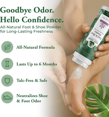 FOOT SENSE All Natural Foot & Shoe Powder, Foot Odor Eliminator for Long-Lasting Odor Control Lasts up to 6 Months, Deodorizes, Safe for Men, Women, Kids, Athletes, 100g