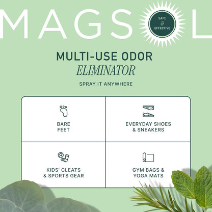 Magsol Natural Shoe Deodorizer & Foot Spray, Peppermint, Tea Tree & Eucalyptus Essential Oil Odor Eliminator for Sneakers, Work Boots & Gym Bags, Fast-Acting Foot Deodorant, 4 Fl Oz