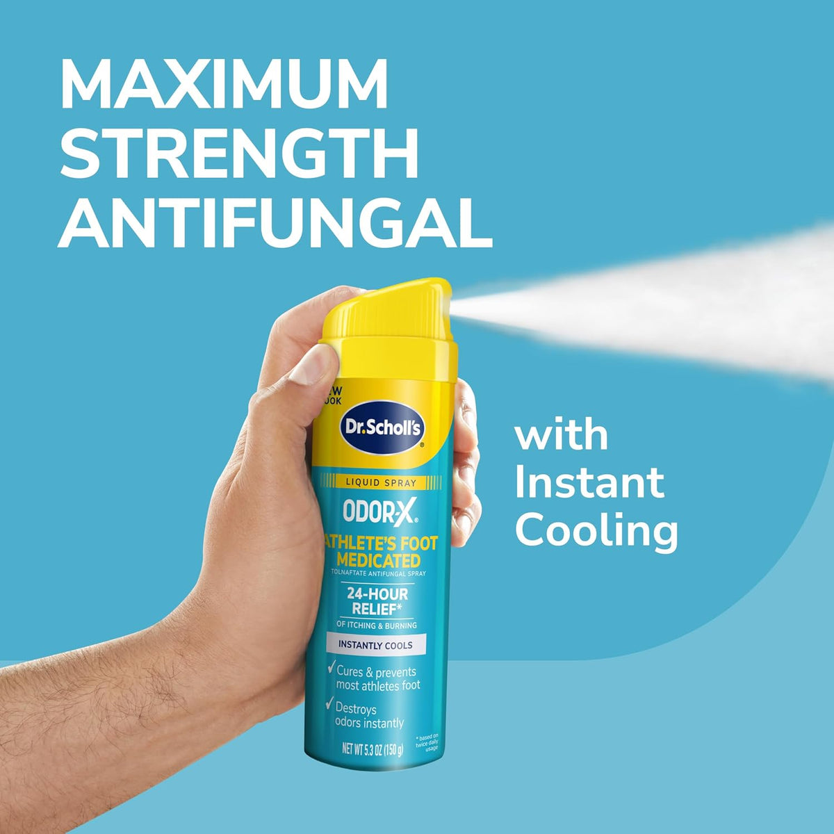 Dr. Scholl's ODOR-X ATHLETE'S FOOT MEDICATED LIQUID SPRAY, 5.3 Oz // 24-Hour Relief of Itching & Burning, Instantly Cools, Cures & Prevents Most Athlete's Foot, Destroys Odors Instantly