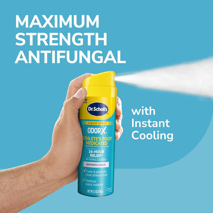 Dr. Scholl's ODOR-X ATHLETE'S FOOT MEDICATED LIQUID SPRAY, 5.3 Oz // 24-Hour Relief of Itching & Burning, Instantly Cools, Cures & Prevents Most Athlete's Foot, Destroys Odors Instantly
