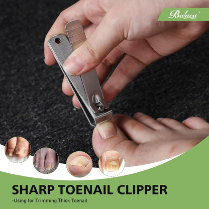 Heavy Duty Straight Blade Nail Clippers for Thick Toenails, Professional Stainless Steel Fingernail Toenail Clippers Trimmers - Thick Wide Jaw Toe Nail Clippings for Seniors, Men & Women - Silver