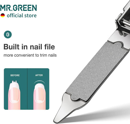 MR.GREEN Collapsible Nail Clippers Small and Thin Portable Travel Nail Scissors Cutter Stainless Steel Manicure Tools with Nail Files (Orange Leather Case+ Iron Box) Multicoloured