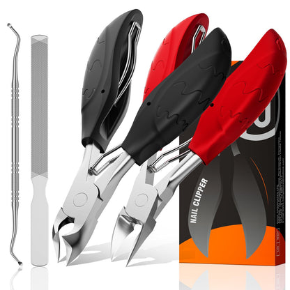 Toenail Clippers for Thick Nails for Seniors| INXEN 3-Pack Ergonomic Heavy Duty Angled Head Nail Clippers with Catcher | Premium Steel Wide Opening Fingernail Clippers Nail Cutter for Men & Women