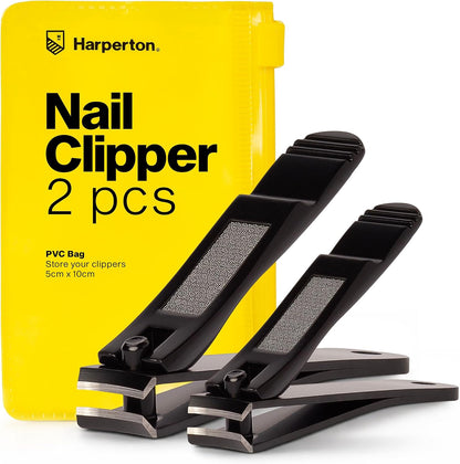 Nail Clippers for Thick Nails - 2 Pack Heavy Duty Toenail & Fingernail Clippers for Men Precision Stainless Steel Cutter Set with Travel Case (Black)