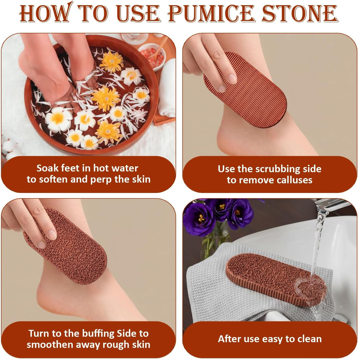 BEAUTICONE 100% Natural Terracotta Pumice Stone for Feet - Durable Callus Remover for Cracked Heels & Dead Skin - Dual Sided Foot Scrubber Pedicure Tool for Foot Care, Foot Exfoliator