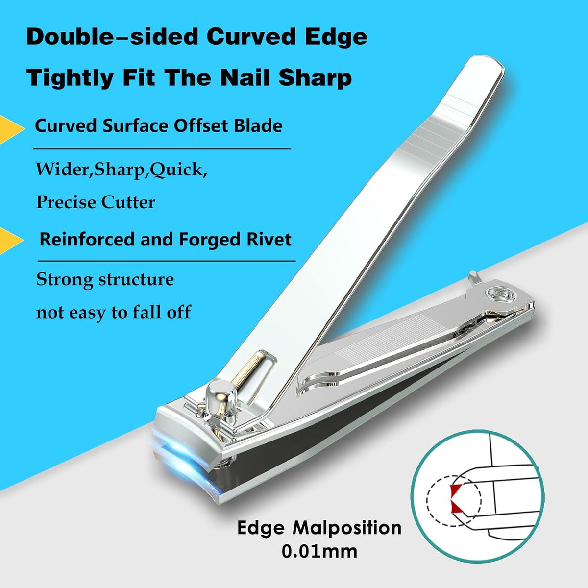 FiriKer 2PCS Silvery Nail Clippers Set, Fingernail and Toenail Clippers