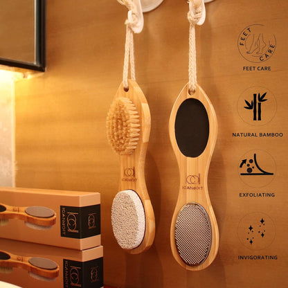 ICANdOIT 4 in 1 Bamboo Foot File Callus Remover Pedicure Scrubber Brush