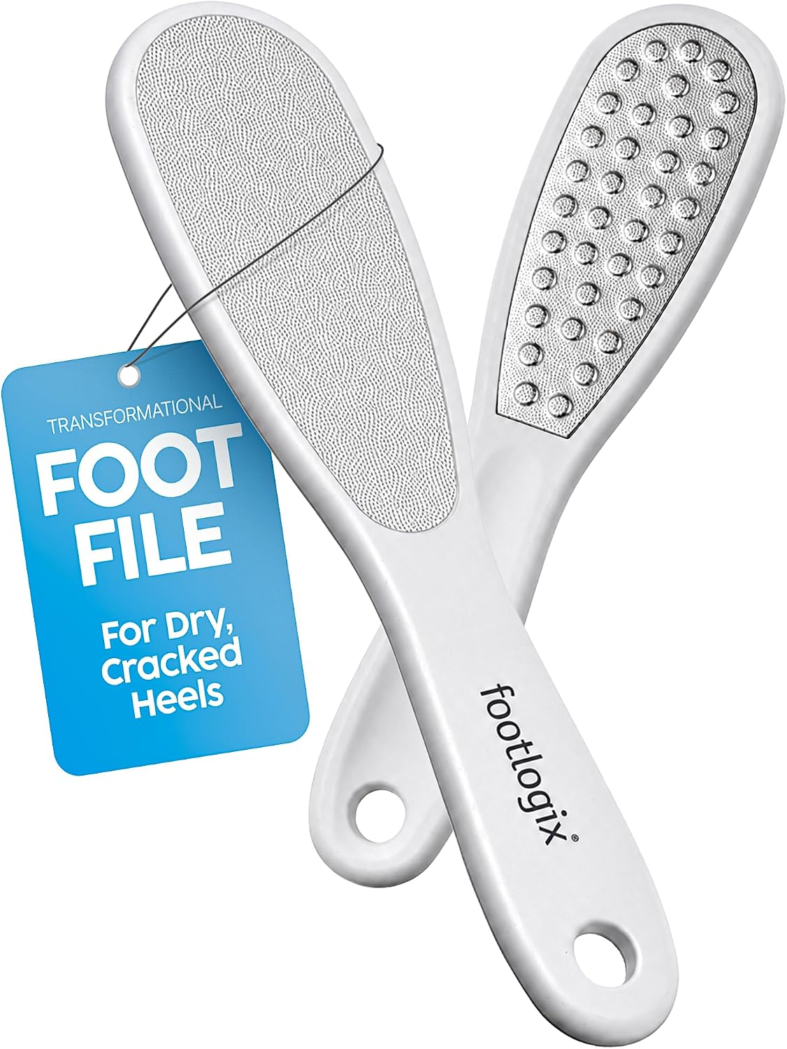 Footlogix Double-Sided Stainless Steel Foot File with Rubberized Handle – Coarse & Fine Grit Foot Exfoliator for Dry, Rough Skin | Professional Pedicure Tool | Lightweight, Easy to Clean