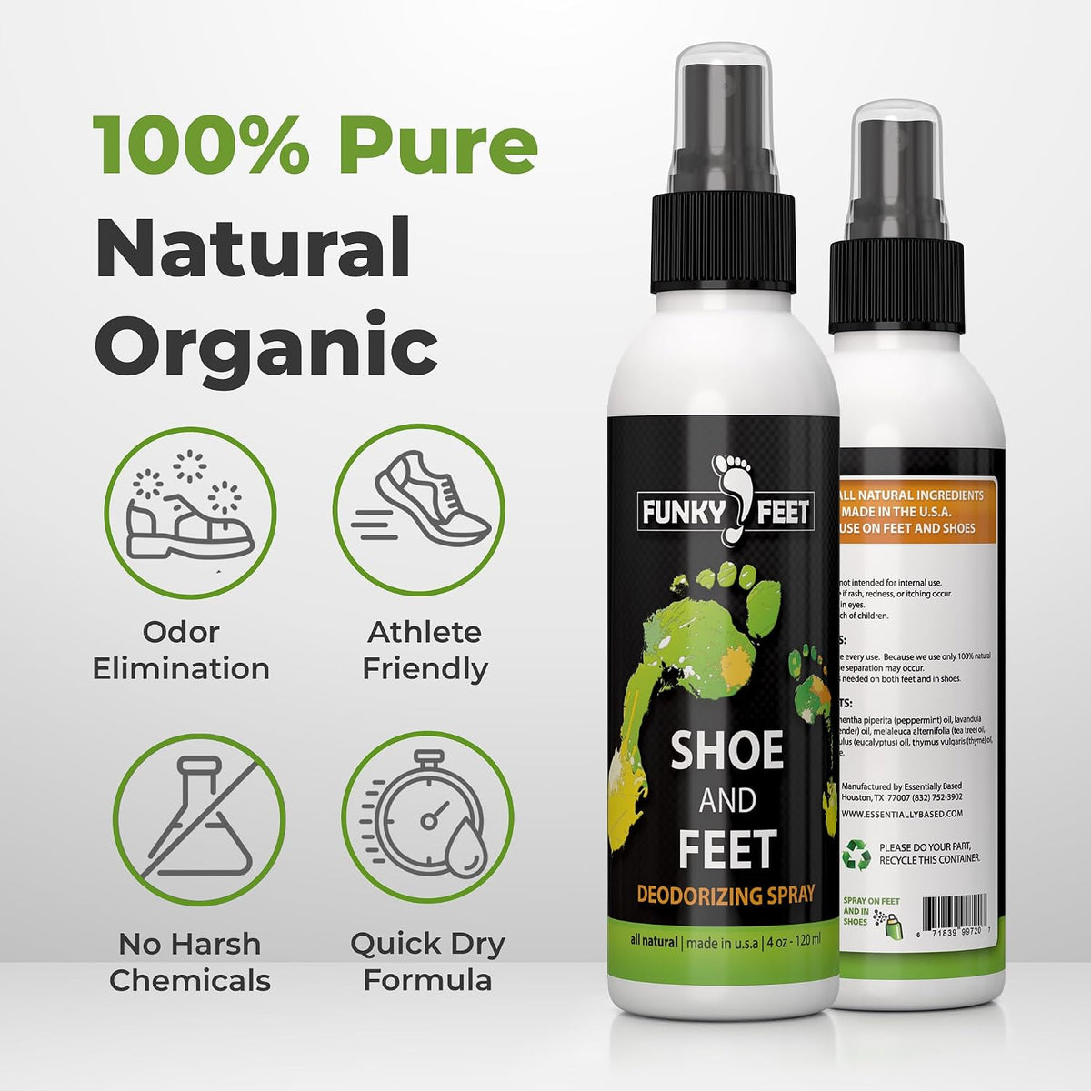 Shoe Deodorizer Spray - Foot Spray 4oz - Foot Deodorant Extra Strength - Shoe Odor Elimination - Essential Oils Blend for Sweaty Feet - 100% Natural and Organic - Made in USA