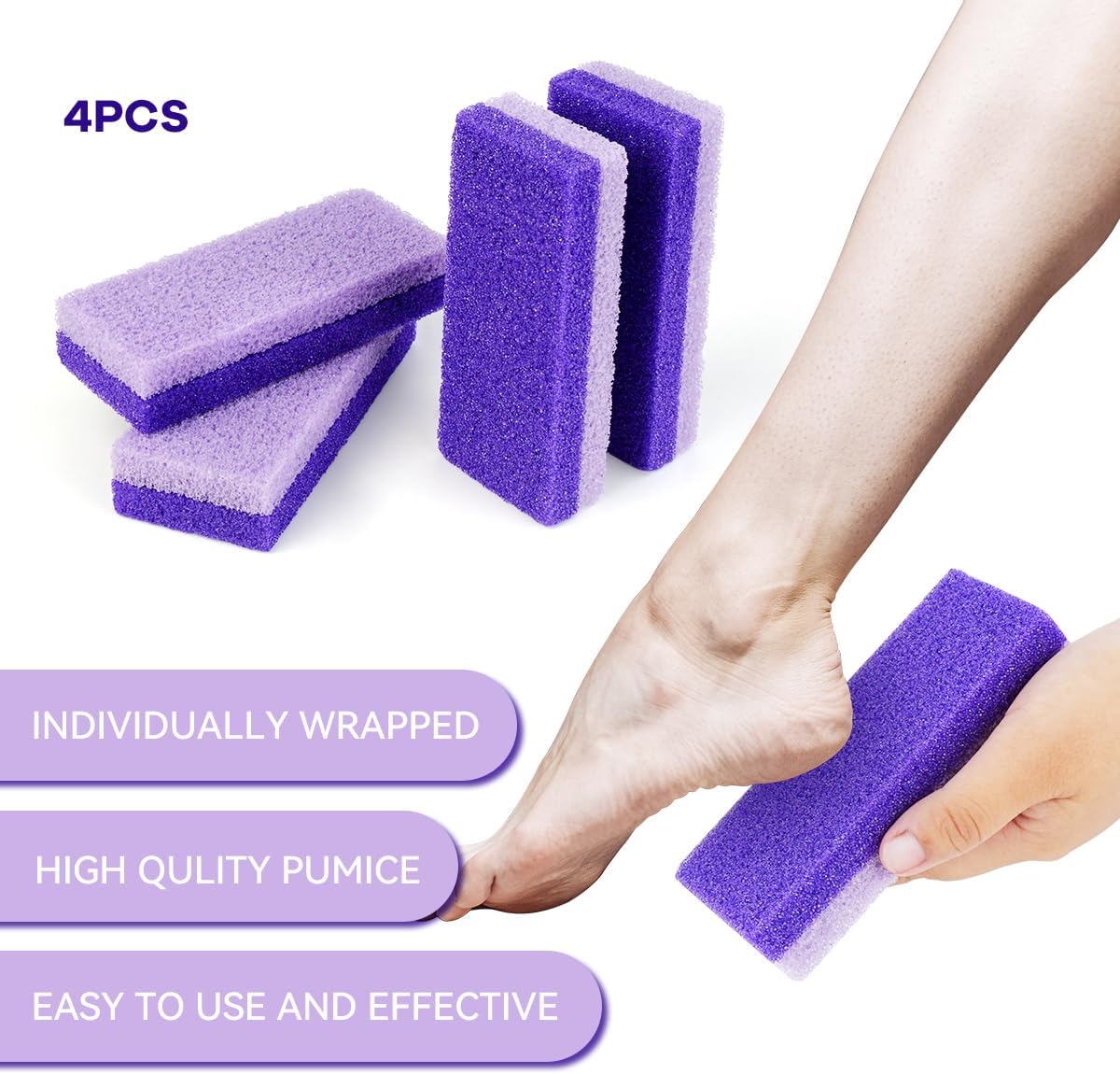 4 Pcs Foot Pumice Stone and Scrubber for Feet and Heels Callus and Dead Skins (Purple)