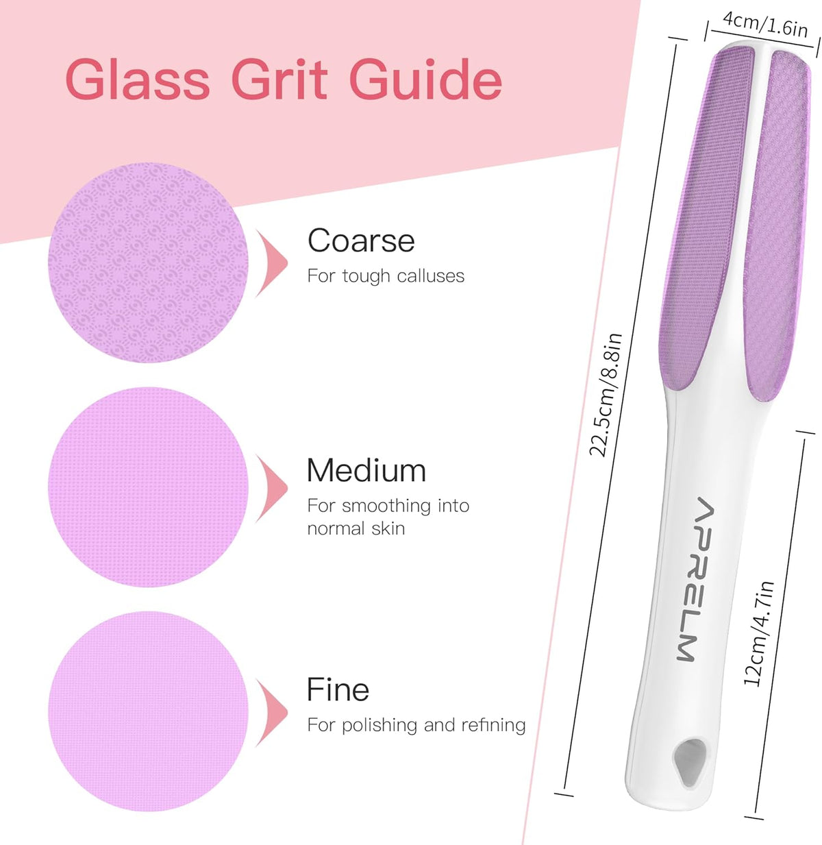 APRELM 3-Sided Nano Glass Foot File, 3-in-1 Coarse/Medium/Fine Foot Callus Remover, Professional Callus Remover for Feet Hard Skin Smooth Polishing (Pink)