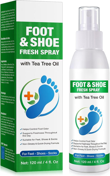 Foot Tea Tree Oil Spray - Odor Control & Itch Relief with Tea Tree Oil | 120ml (4oz) | Natural Foot Deodorizer for Fresh, Clean Feet.