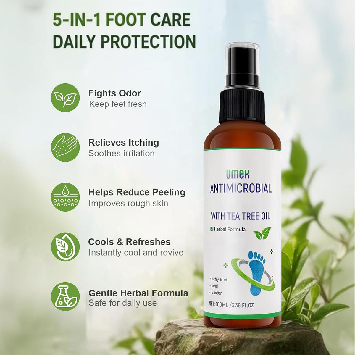 Foot Spray & Deodorizer - Natural Odor Eliminator with Tea Tree Oil & Aloe - Refreshing Foot Mist for All-Day Freshnes