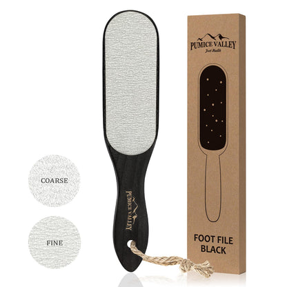 Pumice Stone Foot File - Wooden Pedicure Feet Scrubber with Handle for Callus, Dry, and Dead Skin Removal - Heel Scraper for Feet, Hands, and Body - Foot Filer for Use in Shower