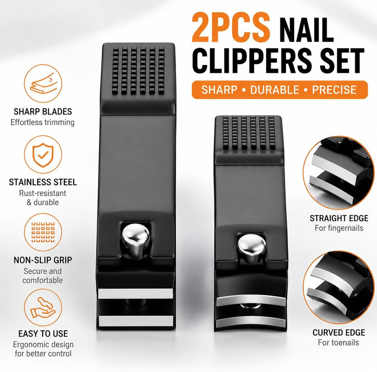 Nail Clippers Set, Ultra Sharp Stainless Steel Fingernail & Toenail Clippers with Nail File, Ergonomic Heavy Duty Nail Cutter Kit with Tin Case, Professional Manicure Grooming Set for Men Women