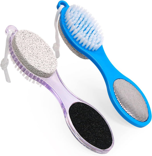 2 Pack 4-in-1 Foot Scrubber with Pumice Stone for Feet