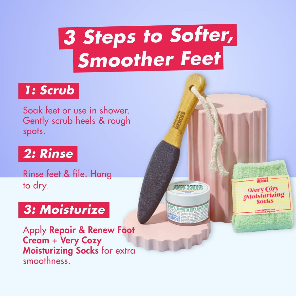 Handmade Heroes Foot Exfoliator - Deep Skin Smoother for Dry, Rough Areas & Cracked Heels – Natural Scrub for Silky Soft Skin