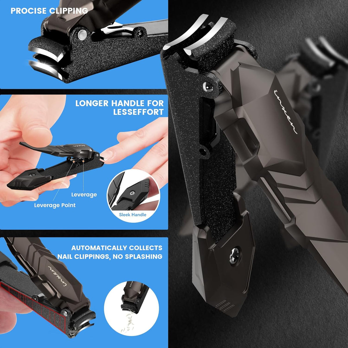 INXEN Nail Clippers for Men with Catcher – No Splash, Self-Collecting Premium Steel Clippers for Fingernails & Toenails, Ideal Gifts for Men& Grooming Gifts, Great Gadget & Stocking Stuffer Gift