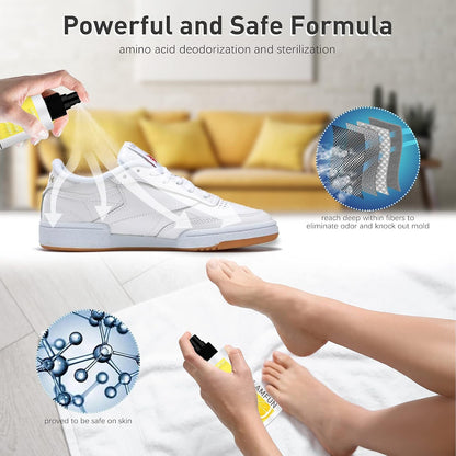 Shoe Deodorizer Spray, Lamfun Natural Odor Eliminator for Smelly Feet, Shoes and Gym Bags, Foot Deodorant Fights Odor, Lemon Fragrance, 150ml