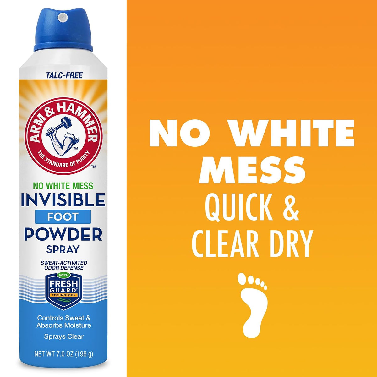 Arm & Hammer Invisible Foot Powder Spray, Odor & Sweat Control, 7oz, 3 Pack