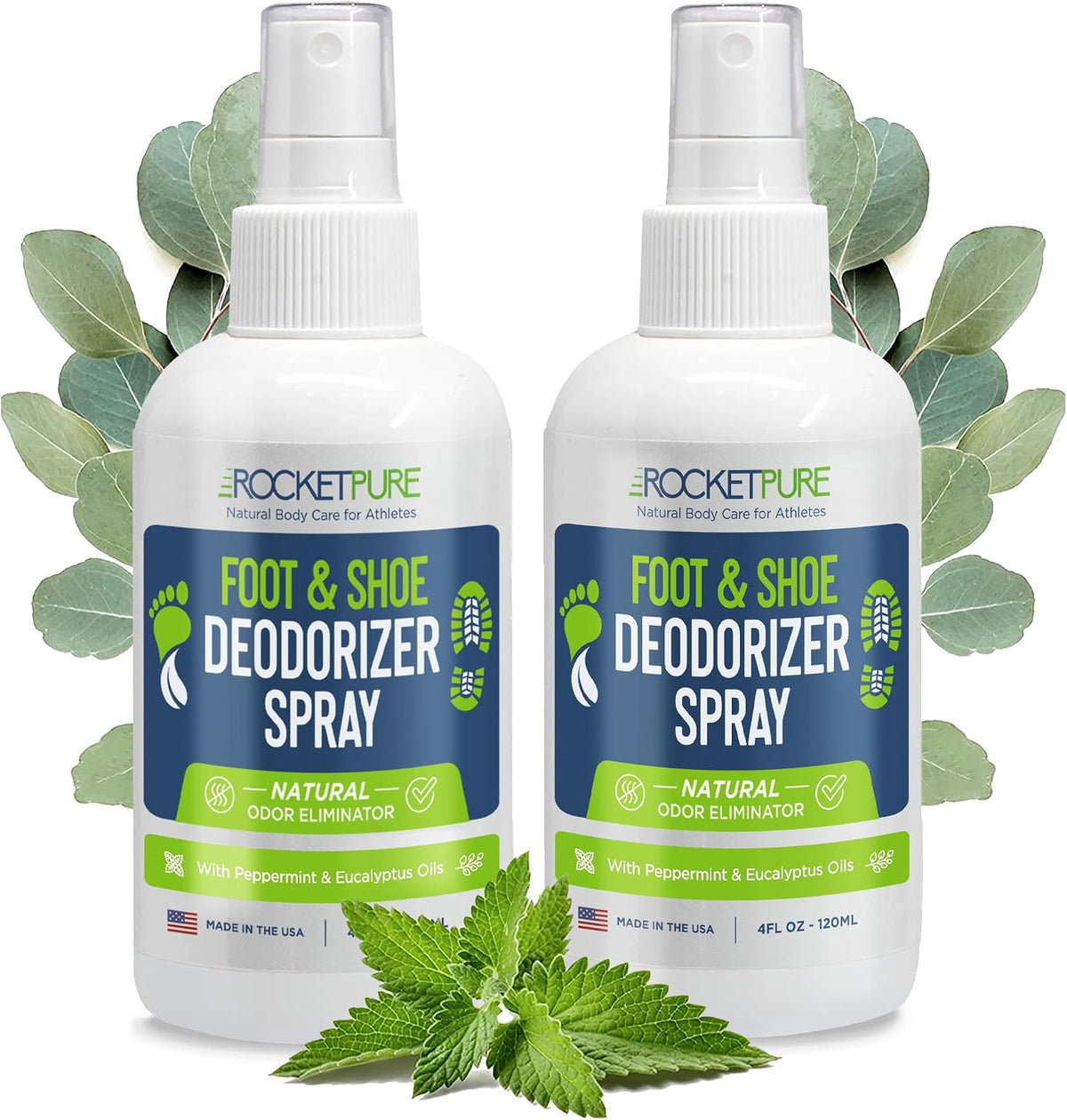 Rocket Pure Natural Foot and Shoe Deodorizer Spray, Mint, 4 fl oz, 2-Pack
