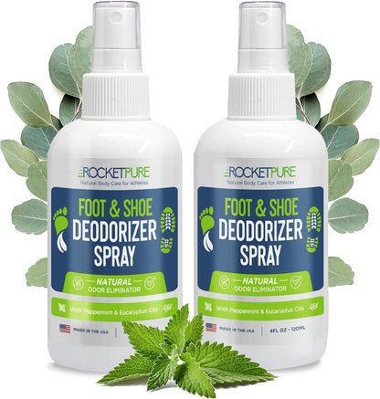 Rocket Pure Natural Foot and Shoe Deodorizer Spray, Mint, 4 fl oz, 2-Pack