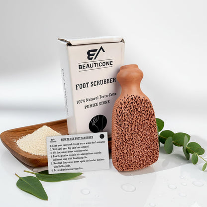 BEAUTICONE 100% Natural Terracotta Pumice Stone for Feet - Durable Callus Remover for Cracked Heels & Dead Skin - Dual Sided Foot Scrubber Pedicure Tool for Foot Care, Foot Exfoliator