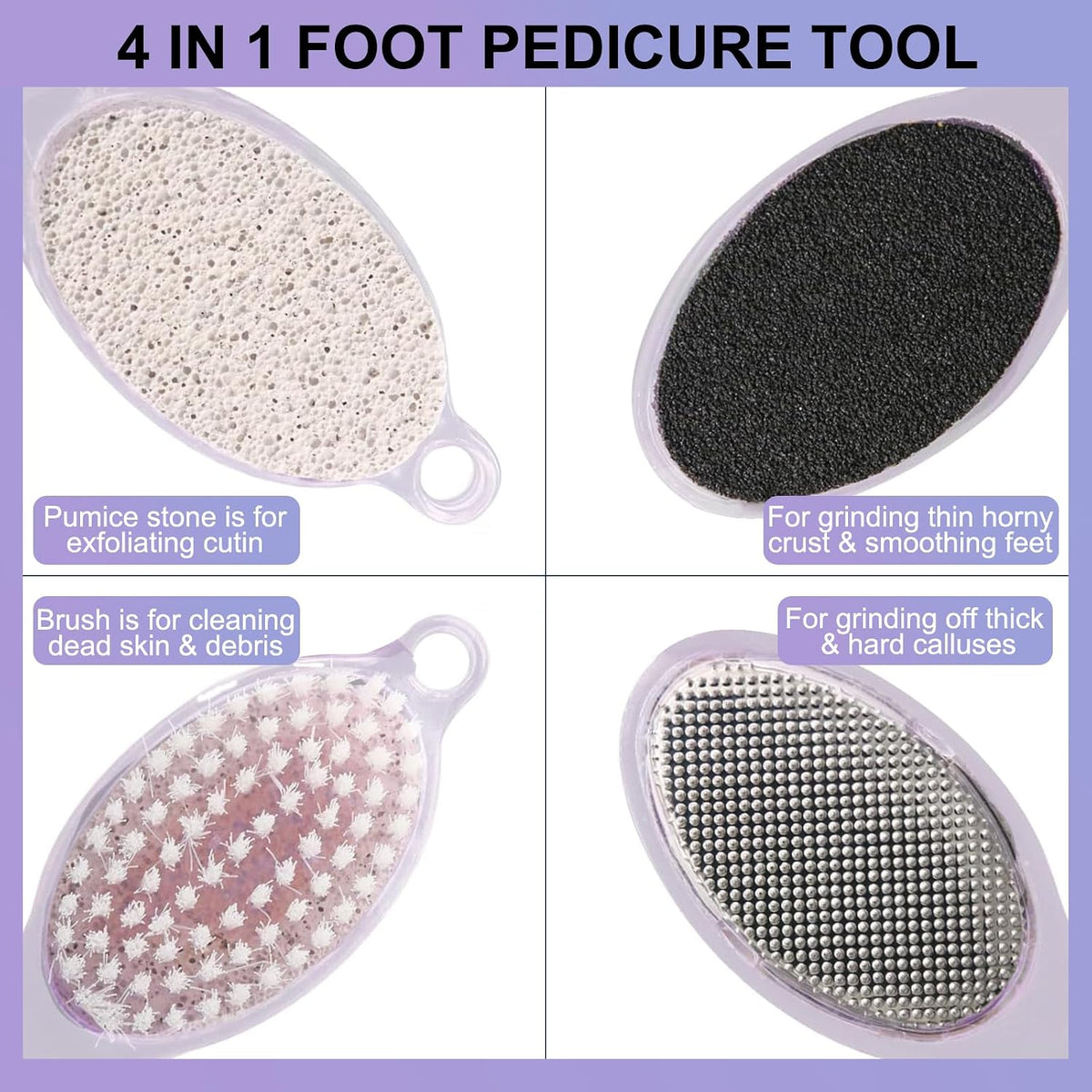 2 Pack 4-in-1 Foot Scrubber with Pumice Stone for Feet